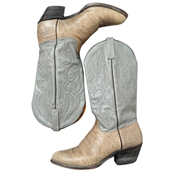 Vintage UNIQUE Green Blue Leather Western Cowboy Boot Women's Size 9 - Picture 3 of 8